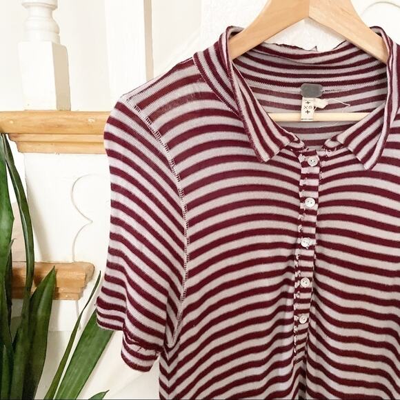 We the Free by Free People Mulberry Combo Striped Henley Top Size XS - Picture 3 of 8